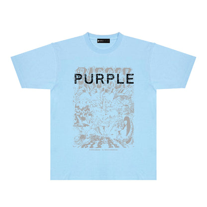 Purple Cracked Oil Painting Graphic T-Shirt Short Sleeve Casual Streetwear Tee PUR167