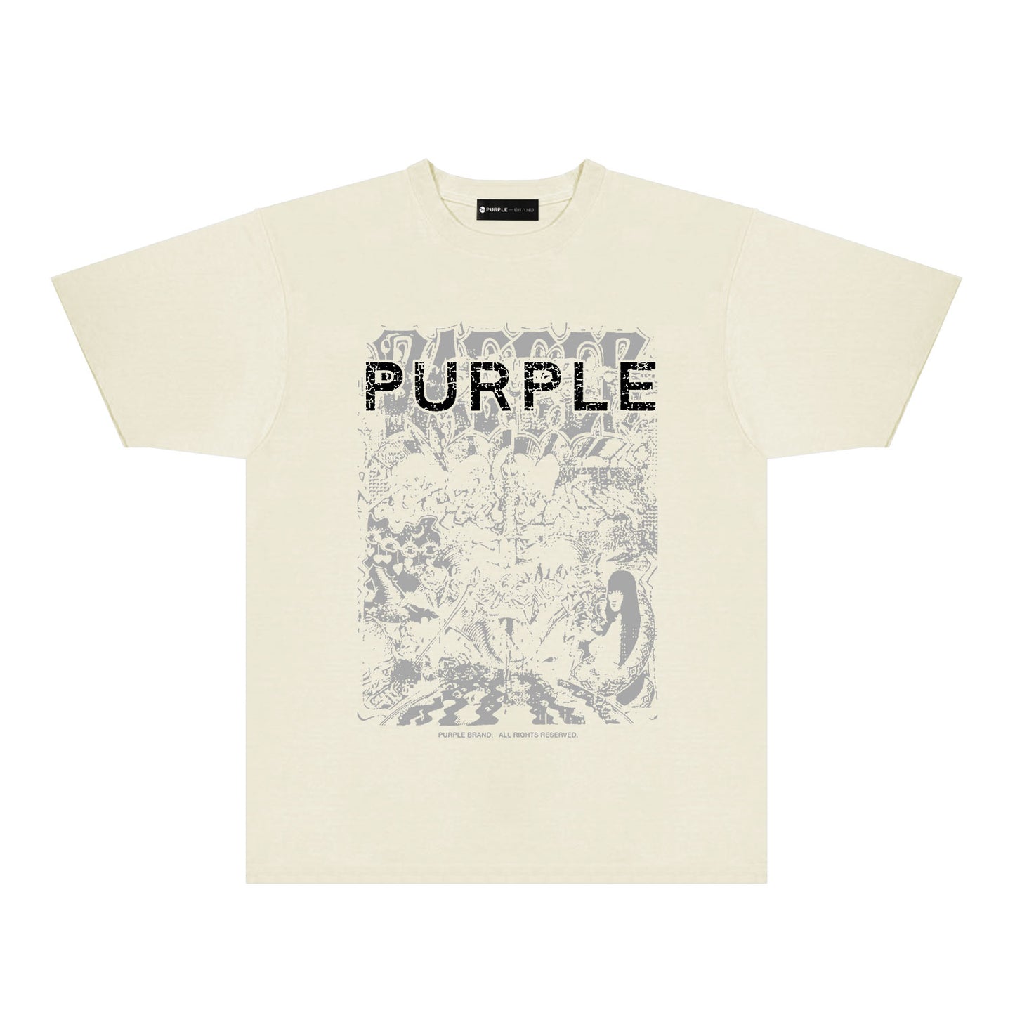 Purple Cracked Oil Painting Graphic T-Shirt Short Sleeve Casual Streetwear Tee PUR167