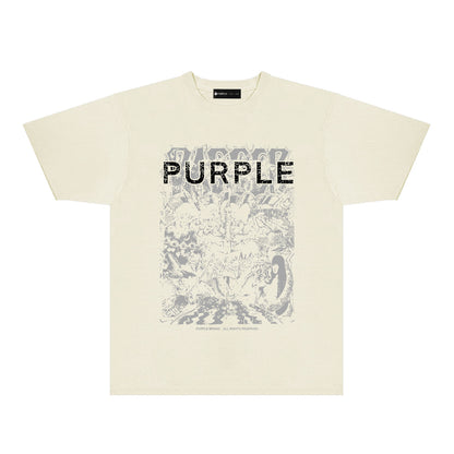 Purple Cracked Oil Painting Graphic T-Shirt Short Sleeve Casual Streetwear Tee PUR167
