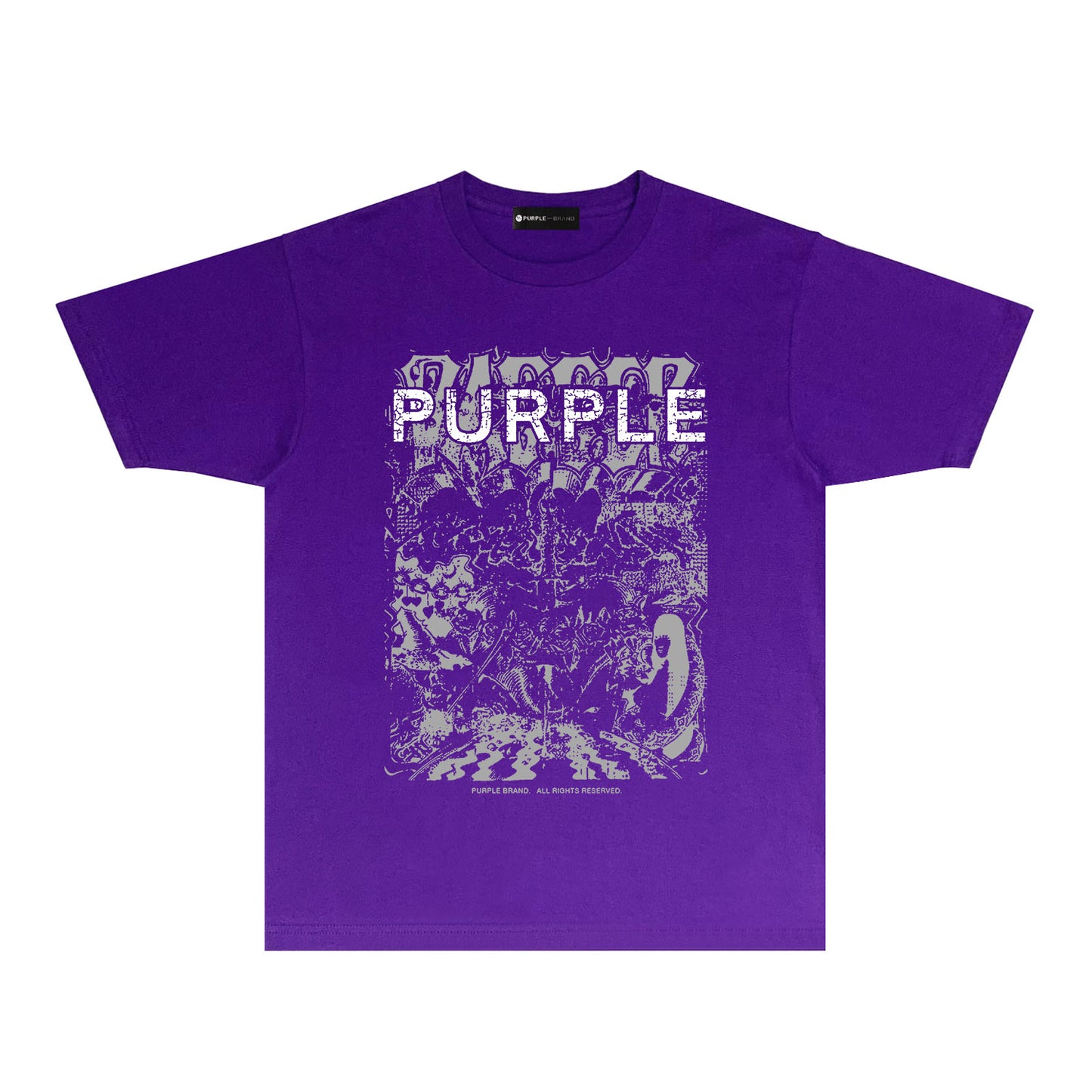 Purple Cracked Oil Painting Graphic T-Shirt Short Sleeve Casual Streetwear Tee PUR167