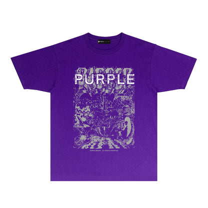 Purple Cracked Oil Painting Graphic T-Shirt Short Sleeve Casual Streetwear Tee PUR167