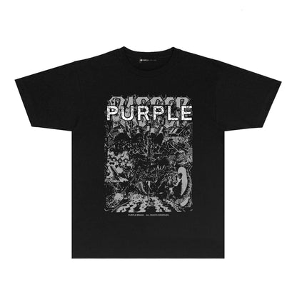 Purple Cracked Oil Painting Graphic T-Shirt Short Sleeve Casual Streetwear Tee PUR167