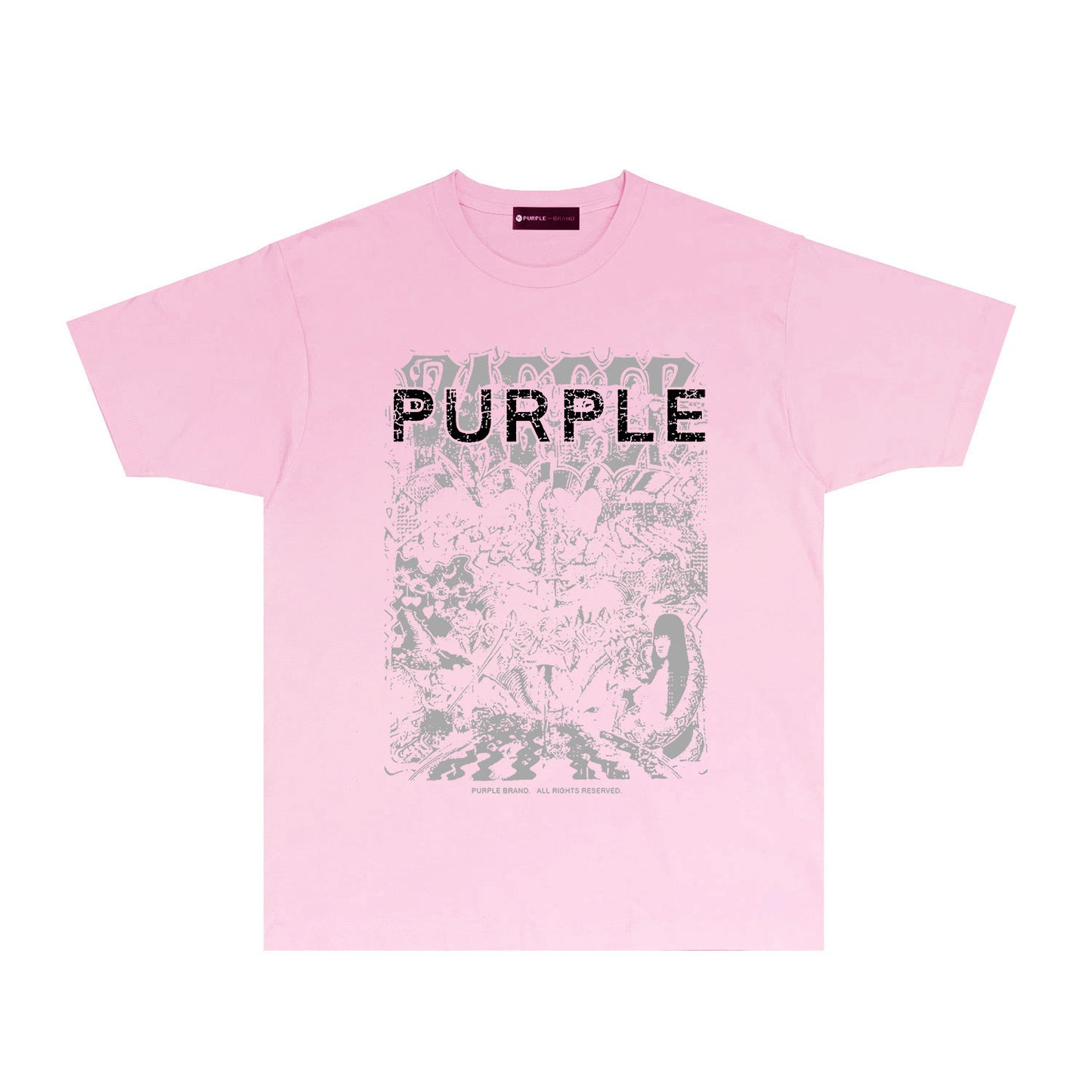 Purple Cracked Oil Painting Graphic T-Shirt Short Sleeve Casual Streetwear Tee PUR167