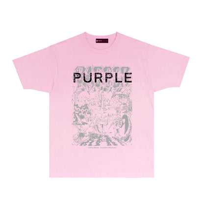 Purple Cracked Oil Painting Graphic T-Shirt Short Sleeve Casual Streetwear Tee PUR167