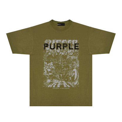 Purple Cracked Oil Painting Graphic T-Shirt Short Sleeve Casual Streetwear Tee PUR167