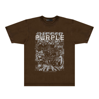 Purple Cracked Oil Painting Graphic T-Shirt Short Sleeve Casual Streetwear Tee PUR167