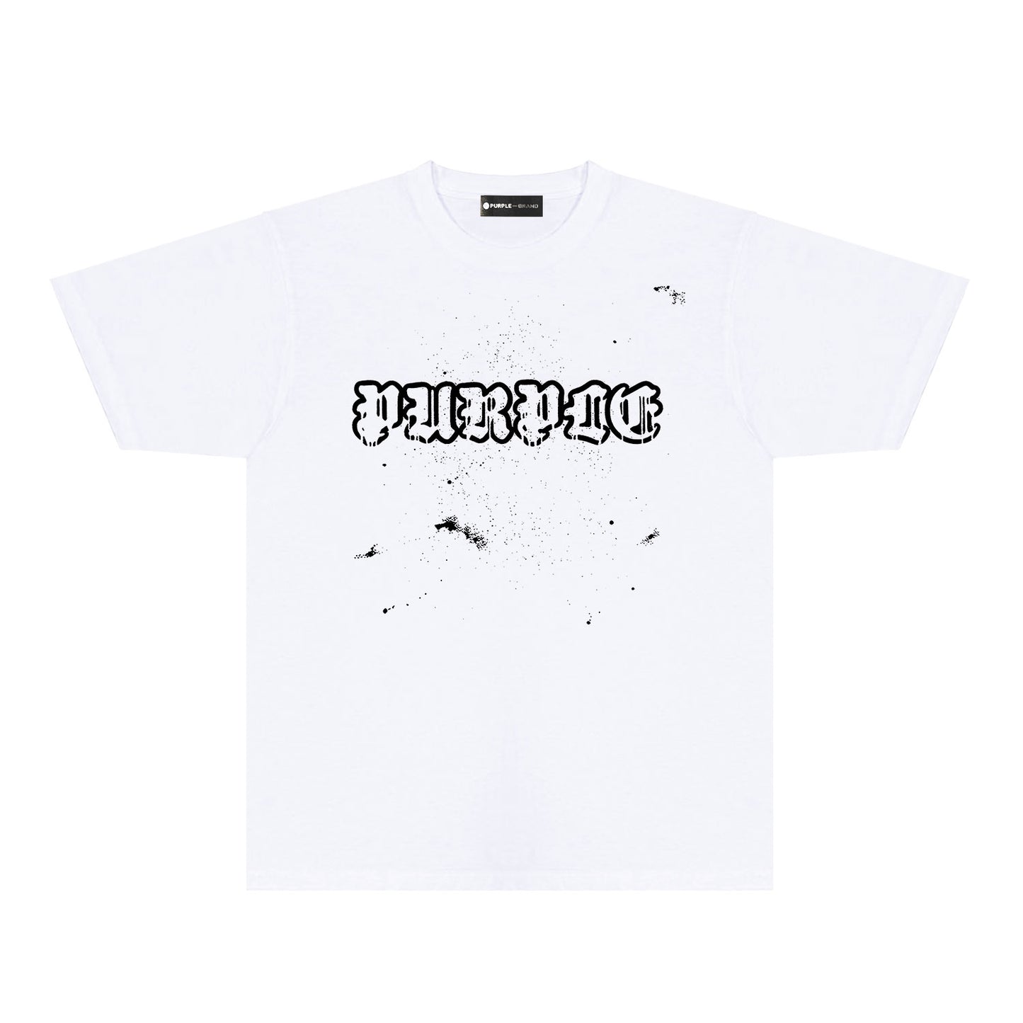 Purple Paint Splash Hollow Letter Graphic T-Shirt Short Sleeve Casual Streetwear Tee PUR168