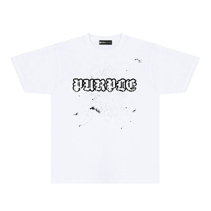 Purple Paint Splash Hollow Letter Graphic T-Shirt Short Sleeve Casual Streetwear Tee PUR168