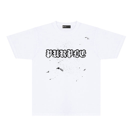 Purple Paint Splash Hollow Letter Graphic T-Shirt Short Sleeve Casual Streetwear Tee PUR168