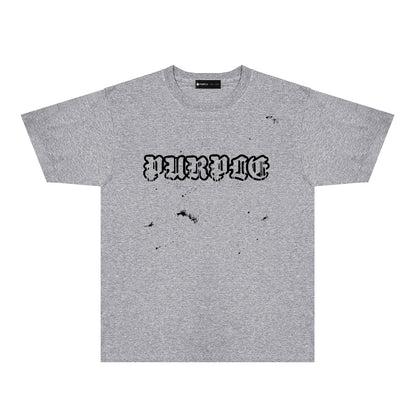 Purple Paint Splash Hollow Letter Graphic T-Shirt Short Sleeve Casual Streetwear Tee PUR168