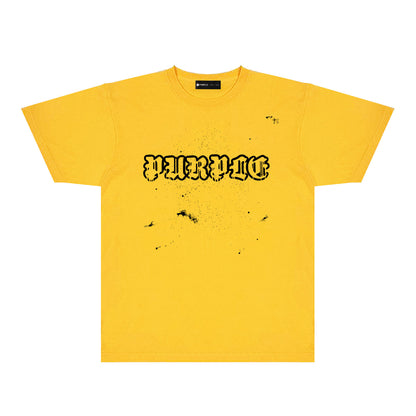 Purple Paint Splash Hollow Letter Graphic T-Shirt Short Sleeve Casual Streetwear Tee PUR168