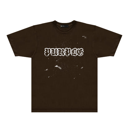Purple Paint Splash Hollow Letter Graphic T-Shirt Short Sleeve Casual Streetwear Tee PUR168