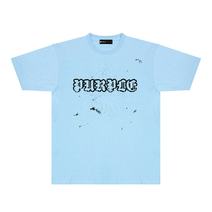 Purple Paint Splash Hollow Letter Graphic T-Shirt Short Sleeve Casual Streetwear Tee PUR168