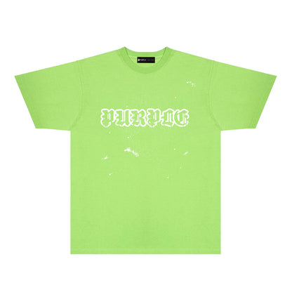 Purple Paint Splash Hollow Letter Graphic T-Shirt Short Sleeve Casual Streetwear Tee PUR168