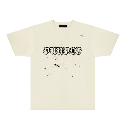 Purple Paint Splash Hollow Letter Graphic T-Shirt Short Sleeve Casual Streetwear Tee PUR168