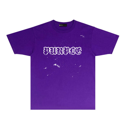 Purple Paint Splash Hollow Letter Graphic T-Shirt Short Sleeve Casual Streetwear Tee PUR168