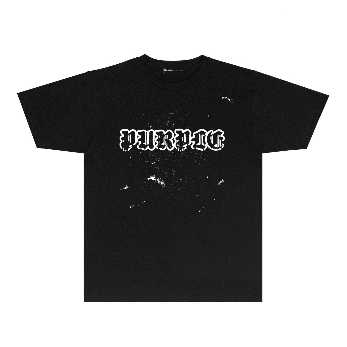 Purple Paint Splash Hollow Letter Graphic T-Shirt Short Sleeve Casual Streetwear Tee PUR168