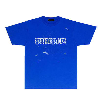 Purple Paint Splash Hollow Letter Graphic T-Shirt Short Sleeve Casual Streetwear Tee PUR168
