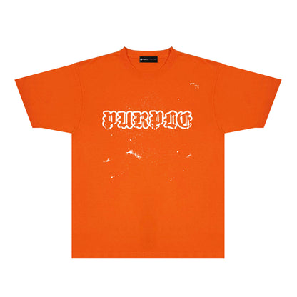 Purple Paint Splash Hollow Letter Graphic T-Shirt Short Sleeve Casual Streetwear Tee PUR168