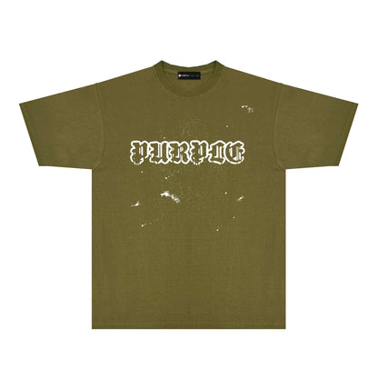Purple Paint Splash Hollow Letter Graphic T-Shirt Short Sleeve Casual Streetwear Tee PUR168