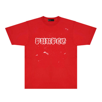 Purple Paint Splash Hollow Letter Graphic T-Shirt Short Sleeve Casual Streetwear Tee PUR168