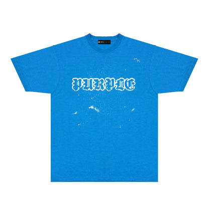 Purple Paint Splash Hollow Letter Graphic T-Shirt Short Sleeve Casual Streetwear Tee PUR168