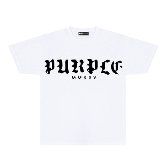 Purple Large Front Letter Graphic T-Shirt Short Sleeve Casual Streetwear Tee PUR170