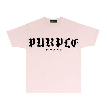 Purple Large Front Letter Graphic T-Shirt Short Sleeve Casual Streetwear Tee PUR170