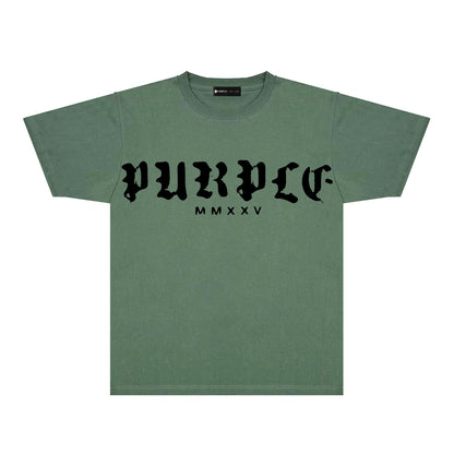 Purple Large Front Letter Graphic T-Shirt Short Sleeve Casual Streetwear Tee PUR170