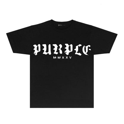 Purple Large Front Letter Graphic T-Shirt Short Sleeve Casual Streetwear Tee PUR170
