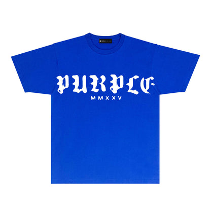 Purple Large Front Letter Graphic T-Shirt Short Sleeve Casual Streetwear Tee PUR170