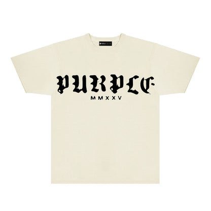 Purple Large Front Letter Graphic T-Shirt Short Sleeve Casual Streetwear Tee PUR170