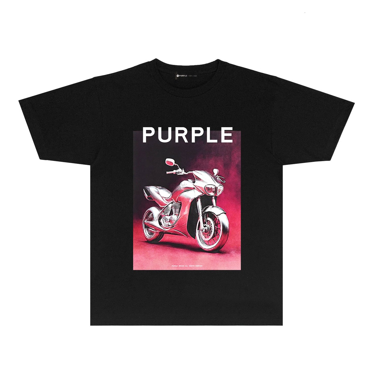 Purple Iridescent Motorcycle Graphic T-Shirt Short Sleeve Casual Streetwear Tee PUR173