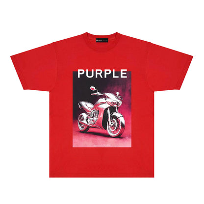 Purple Iridescent Motorcycle Graphic T-Shirt Short Sleeve Casual Streetwear Tee PUR173