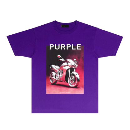Purple Iridescent Motorcycle Graphic T-Shirt Short Sleeve Casual Streetwear Tee PUR173