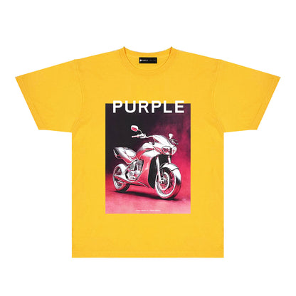 Purple Iridescent Motorcycle Graphic T-Shirt Short Sleeve Casual Streetwear Tee PUR173