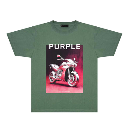 Purple Iridescent Motorcycle Graphic T-Shirt Short Sleeve Casual Streetwear Tee PUR173
