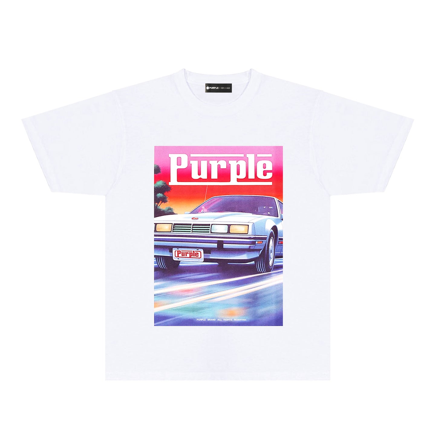 Purple Rainbow Car Graphic T-Shirt Short Sleeve Casual Streetwear Tee PUR174