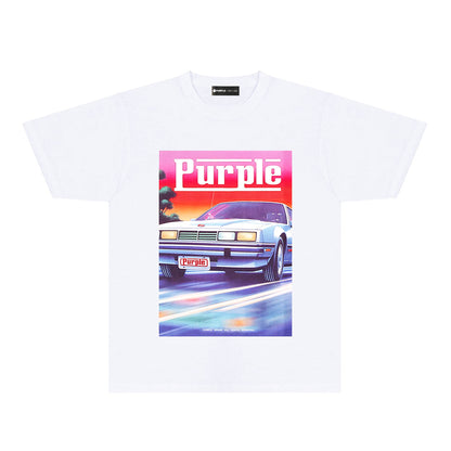 Purple Rainbow Car Graphic T-Shirt Short Sleeve Casual Streetwear Tee PUR174