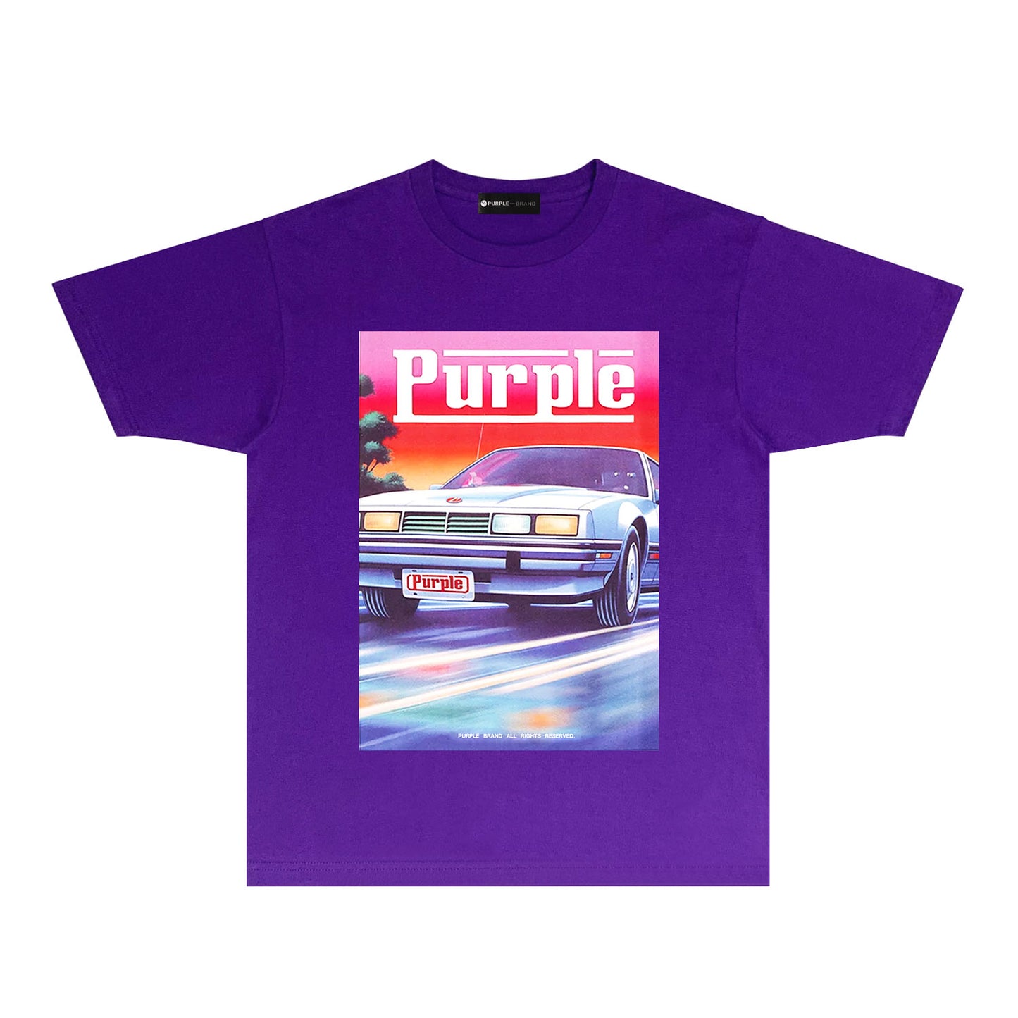 Purple Rainbow Car Graphic T-Shirt Short Sleeve Casual Streetwear Tee PUR174