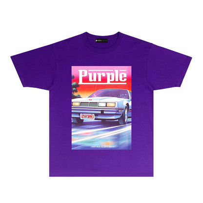Purple Rainbow Car Graphic T-Shirt Short Sleeve Casual Streetwear Tee PUR174