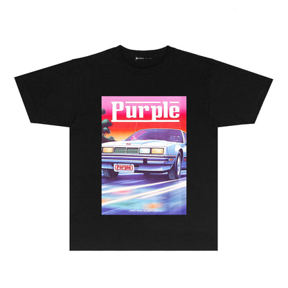 Purple Rainbow Car Graphic T-Shirt Short Sleeve Casual Streetwear Tee PUR174