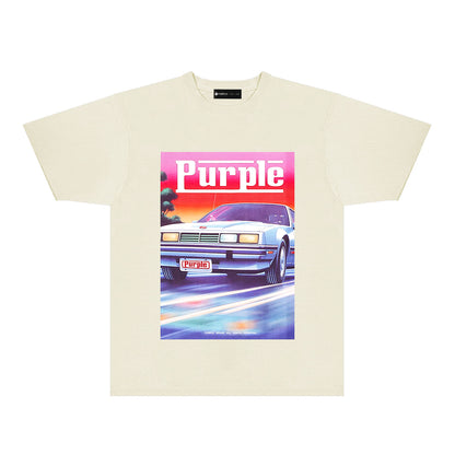 Purple Rainbow Car Graphic T-Shirt Short Sleeve Casual Streetwear Tee PUR174