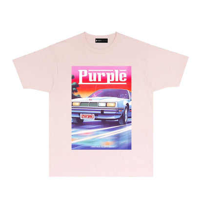 Purple Rainbow Car Graphic T-Shirt Short Sleeve Casual Streetwear Tee PUR174