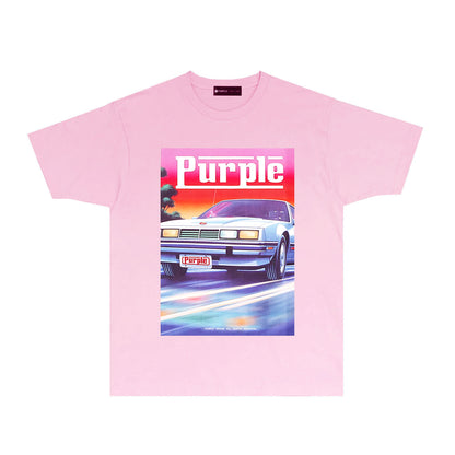 Purple Rainbow Car Graphic T-Shirt Short Sleeve Casual Streetwear Tee PUR174