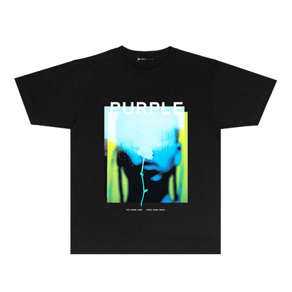 Purple Mirrored Figure Graphic T-Shirt Short Sleeve Casual Streetwear Tee PUR176