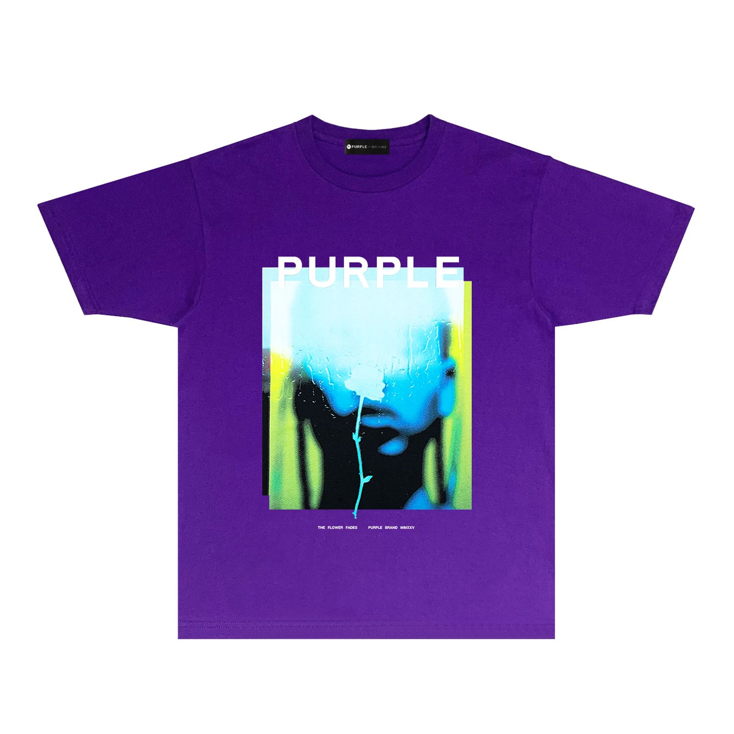 Purple Mirrored Figure Graphic T-Shirt Short Sleeve Casual Streetwear Tee PUR176