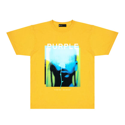 Purple Mirrored Figure Graphic T-Shirt Short Sleeve Casual Streetwear Tee PUR176