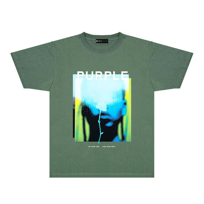 Purple Mirrored Figure Graphic T-Shirt Short Sleeve Casual Streetwear Tee PUR176