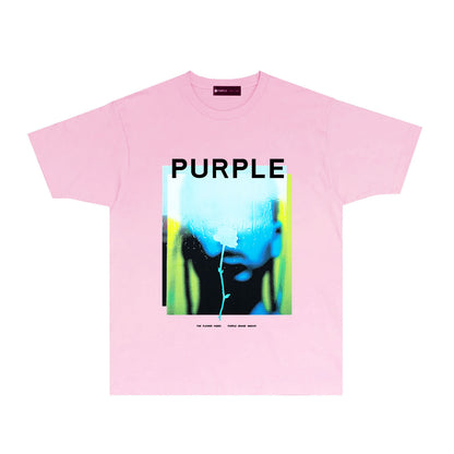 Purple Mirrored Figure Graphic T-Shirt Short Sleeve Casual Streetwear Tee PUR176